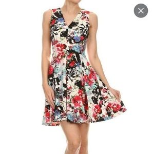 Floral Colorful V Neck Dress
